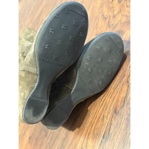 Franco Sarto olive Green Knee-High Suede Wedge Boots Side Zipper Closure Sz 5 - Picture 3 of 6